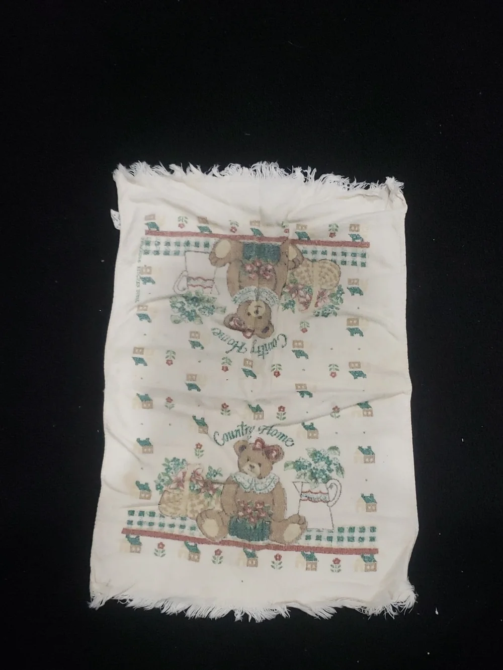 Vintage 1990s Franco Country Home Beige Bear Hand Dish Towel Fringe